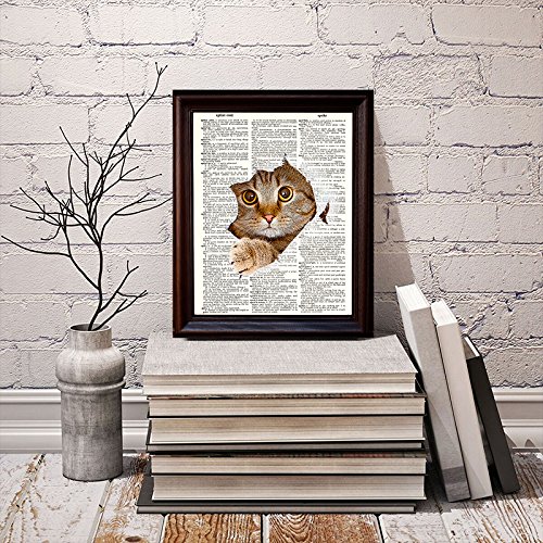 Dictionary Art Print Kitty Cat Tearing Through the Page Mixed Media