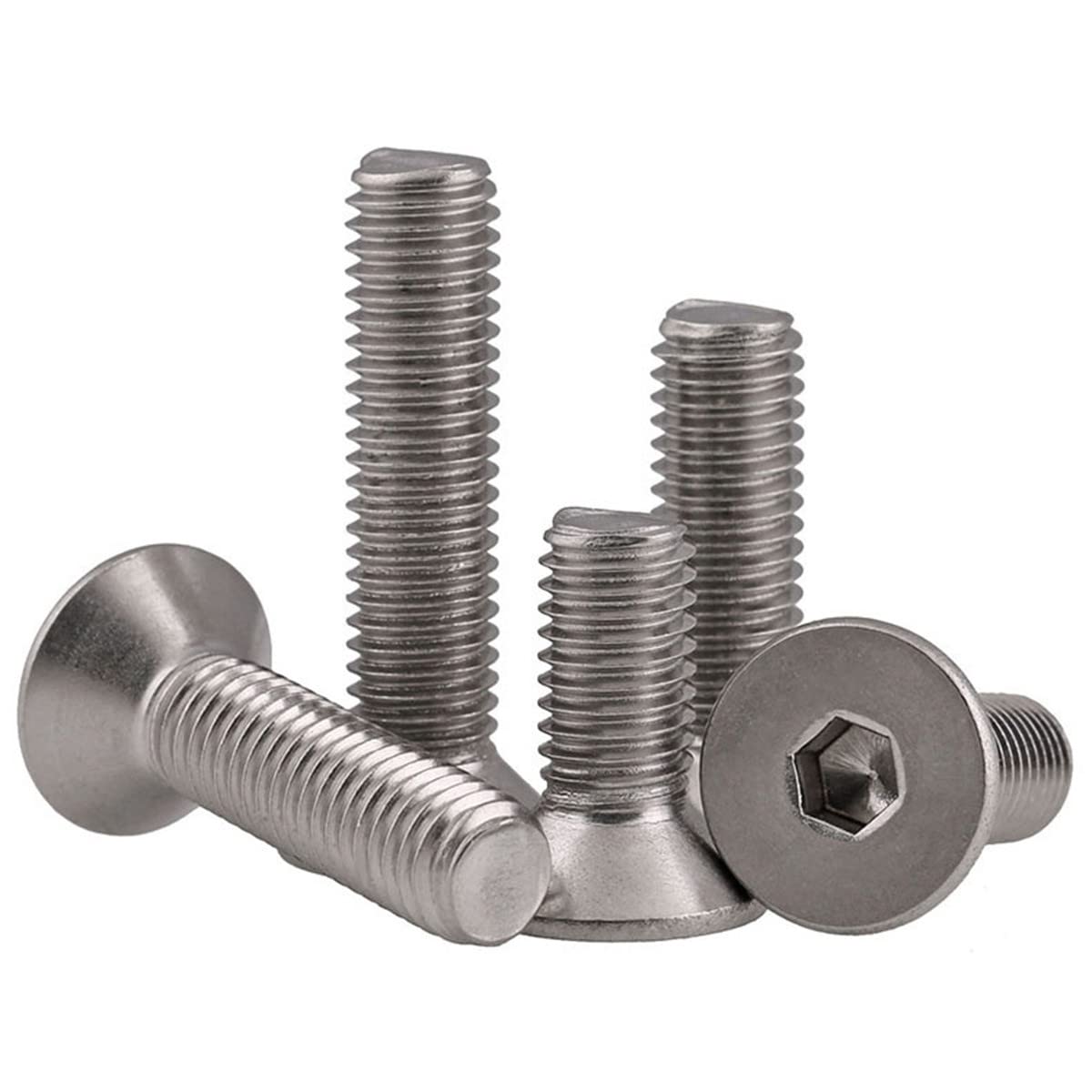 MACHSWON 100 PCS Hex Head Screw Bolts 10#-24 * 3/8 304 Stainless Steel American Hex Tap Bolts Countersunk Head Socket Thread Hexagon Screws