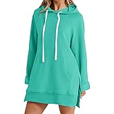 Sweatshirt Dress for Women Cute Casual Long Sleeve Tunic Hoodie Dresses Split Hem with Pockets