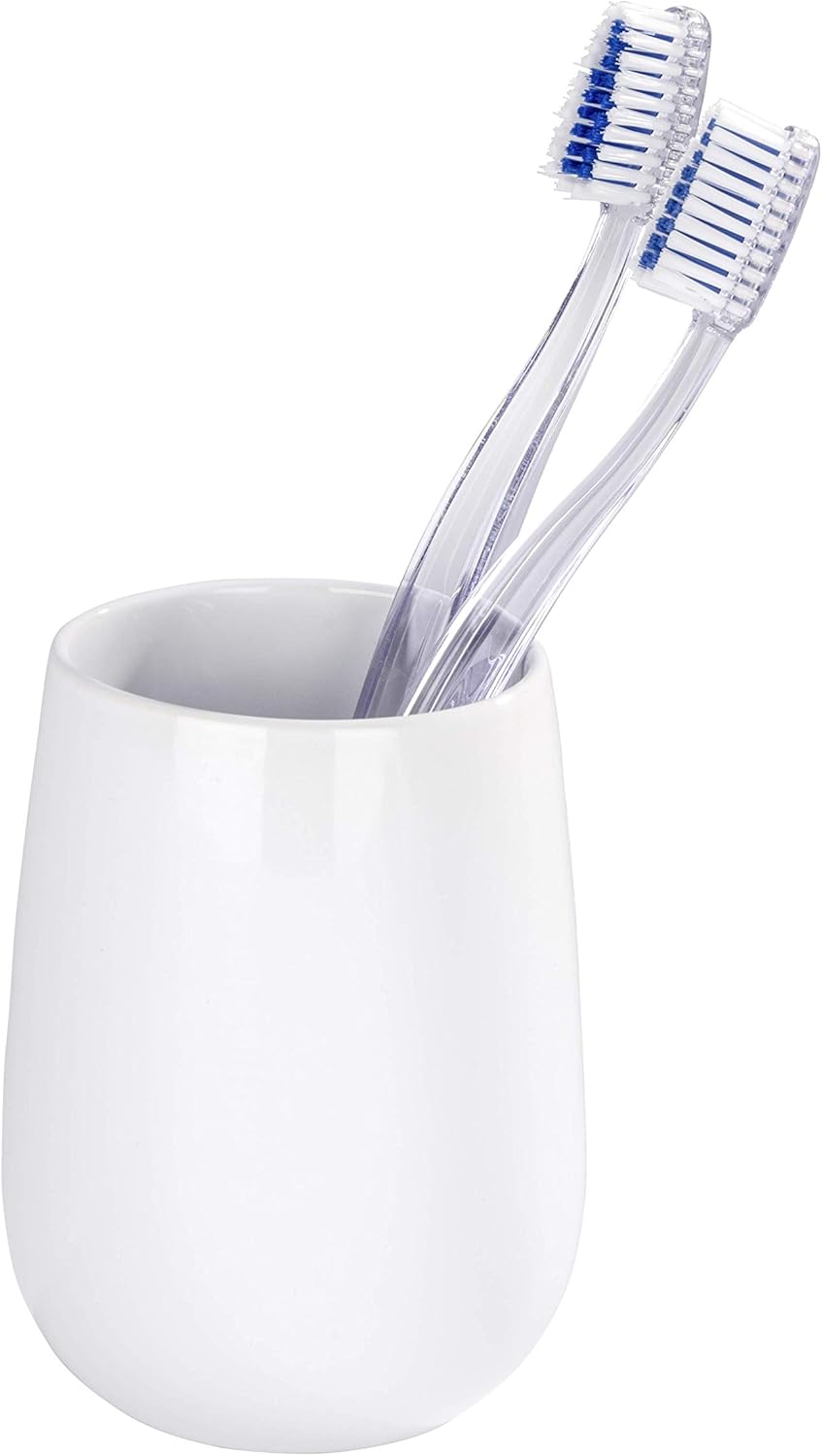 Wenko Malta Vaso para Cepillos de Dientes, Cerámica, Blanco, 8 x 8 x 10.8 cm
