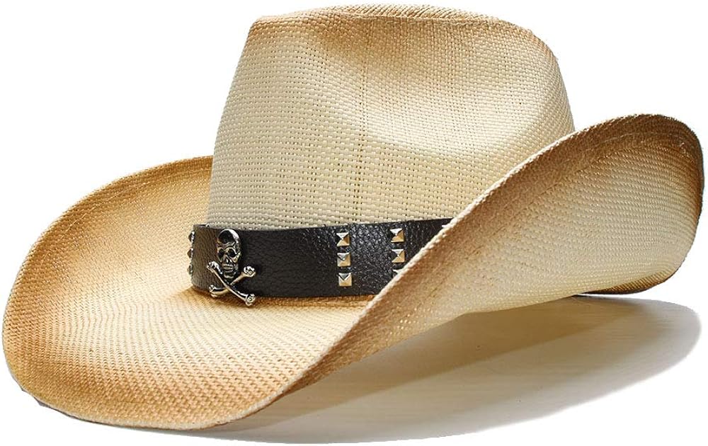 Cowboy Hat, Women Men Straw Cowboy Hat With Alloy belt For