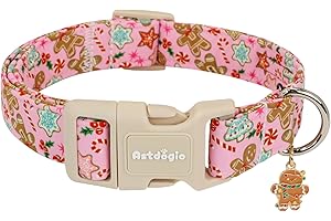 Astdogio Christmas Dog Collar with Gingerbread Pattern, Adjustable Cotton Pink Dog Collars for Small Dogs, Cute Girl Dog Collars for Christmas，Small Dog Collars Perfect