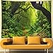 Leofanger Misty Forest Tapestry Nature Green Tree Wall Tapestry Virgin Rainforest Landscape Wall Hanging for Bedroom Living Room (51.2