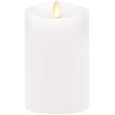 Luminara Flameless Pillar Candle Medium (5.5 inches Tall), Flickering Real Flame Effect, Melted Edge, Real Wax, Smooth Finish, Unscented, White, LED Battery Powered