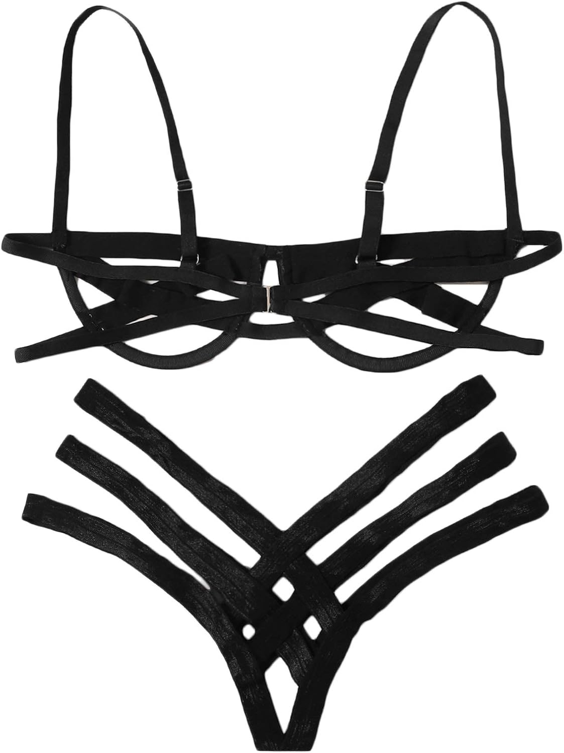 SheIn Women's Sexy Ladder Cut Out Lingerie Set Push Up Two Piece Bra and Panty at  Women’s Clothing store