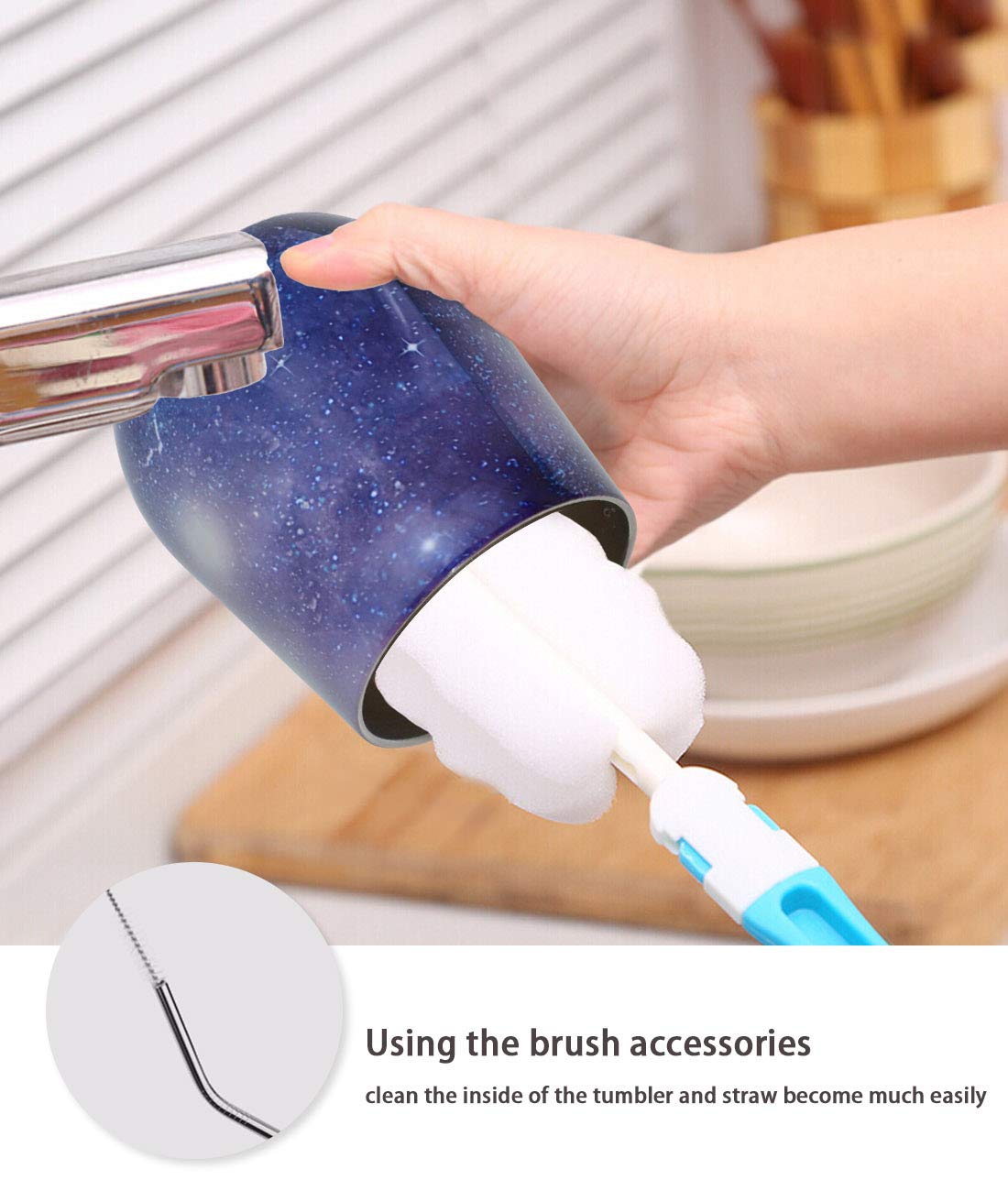 Wine Tumbler, GIGRIN 2 Sets Insulated Wine Glasses 12oz Stainless Steel with Lid and Metal Straw, Wine Cups for Coffee, Drinks, Champagne - Cleaning Brushes for Washing Inside of Glass and Straw