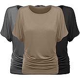 Sweet Hearts 3-Pack Tunic Tops for Women- Short Sleeve Business Casual Dolman Oversized T Shirts Loose Fit Made in USA