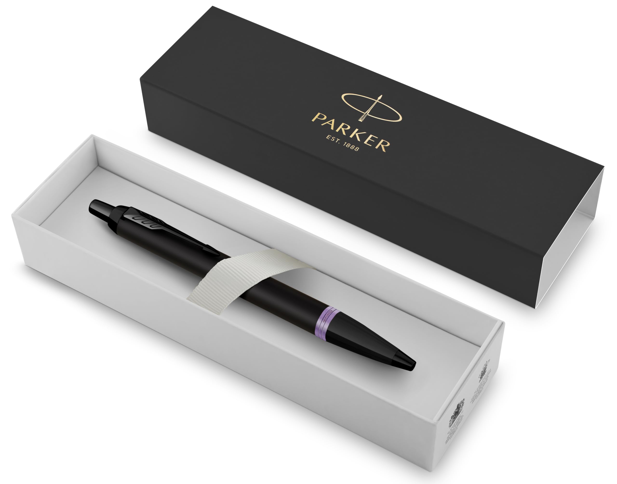 Parker IM Premium Ballpoint Pen | Matte Black with Amethyst Purple Ring | Black Ink | Gift Boxed