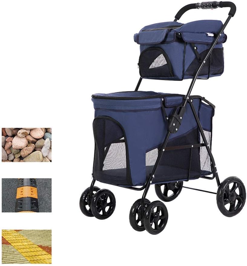 pet Stroller Dog, Double Layer Portable Breathable Buggy Cat Carrier Travel Fourwheeled Dog