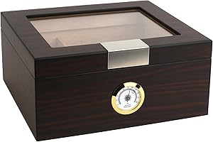 MANTELLO CIGARS Premium Cigar Humidor for 25-50 Cigars - Elegant Humidor humidor with Hygrometer and Humidifier - Cedar Lined Cigar Box for Optimal Humidity Control (Walnut-Analog)