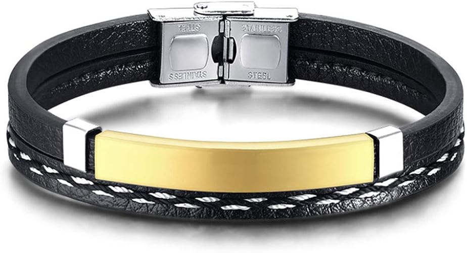 Amazon Rockyu ジュエリー ブレスレット 高級pu メンズ ゴールド 二連 プレート 2連 メンズブレスレット カジュアル ジュエリー 通販