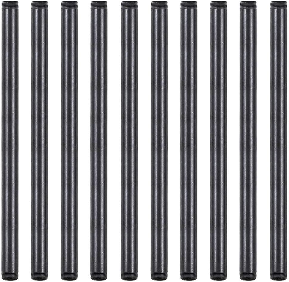 GOOVI 3/4 Inches x 16 Inches Black Malleable Steel Pipe Fitting, 3/4 Inches Black Pipe Threaded Pipe Nipples, Build Vintage DIY Shelving Steampunk Furnitur, 10 Pack.