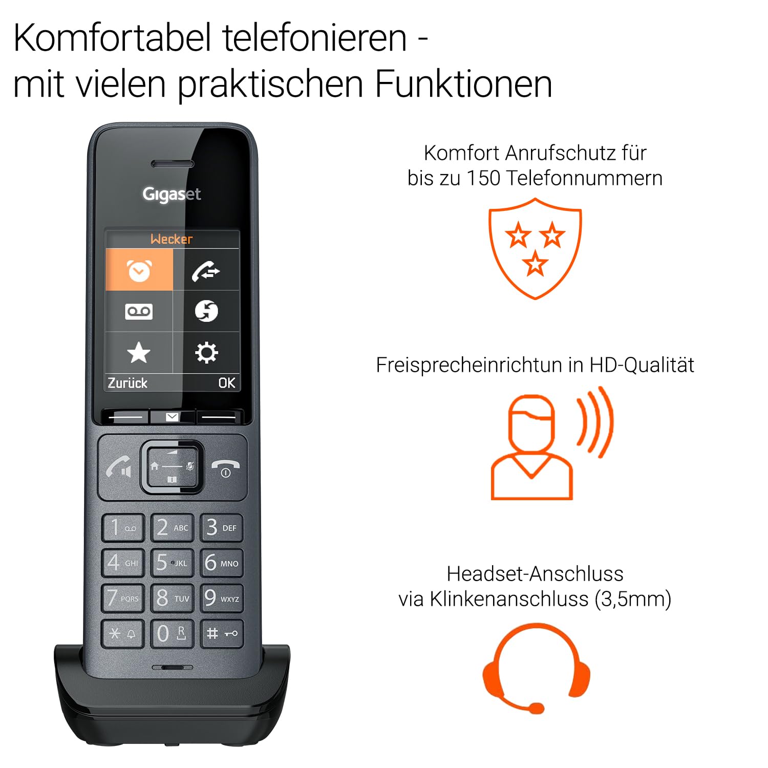 Gigaset Comfort 520HX Duo - 2 DECT-Mobilteile mit Ladeschale - Fritzbox-kompatiel, Schnurloses Telefon für Router & DECT-Basis, titan-schwarz [Kompatibel in DE, IT, FR, NL, BE, CHE, AUT] [Ohne Basis] 4