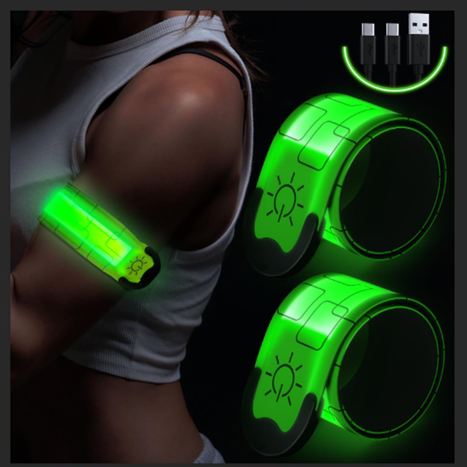 2 Brazaletes LED Reflectantes USB Para Running Ciclismo