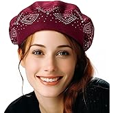 Winter Warm Rhinestone Beret Hats for Women 2 Layers Wool French Knit Cap Lady
