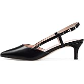 GENSHUO Low Kitten Heels Women's Slingback Dressy Pumps Pointed Closed Toe Ankle Strap Elegant Wedding Pumps Formal Comfortable Shoes