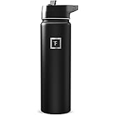 IRON °FLASK Camping & Hiking Hydration Flask with Straw, Wide Mouth Insulated Stainless Steel Sports Water Bottle - Midnight Black 22 oz - Straw (1 Lid)