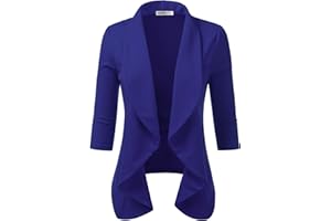 DOUBLJU Lightweight Thin 3/4 Sleeve Open Front Blazer Business Casual Deconstructed Jackets for Womens Clothes with Plus Size