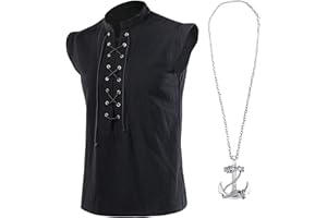ATTBEA Mens Pirate Renaissance Costume Pirate Shirt Sleeveless Medieval Viking Gothic Celtic Pirate Vest for Men
