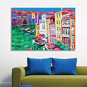 of Colorful Oil Painting of a Village Canal