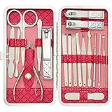 Manicure Pedicure Set Nail Clippers Kit Nail Tools Stainless Stee Nail Scissors Grooming Kit of 18pcs with Travel Case (Rose red)