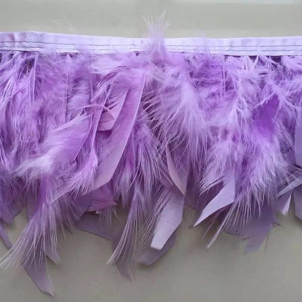 Sowder Turkey Feathers Trim Fringe for Party Wedding Dress Sewing Crafts Costumes Decoration Pack of 2 Yards(Lavender)
