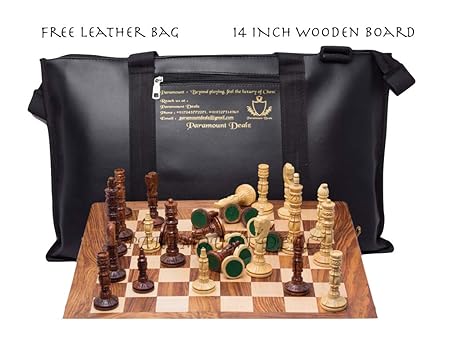 Paramount Dealz Hand Crafted Carving Chess Set (14 inches Wooden Board/Leather Bag)