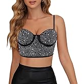 TYNORA Women's Sparkly Rhinestone Fringe Crop Top Sexy Halter V Neck Tassel Camisole Tank Clubwear