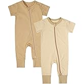 Teach Leanbh Baby Boys Girls 2-Pack Romper Jumpsuits Cotton 2 Way Zipper Short Sleeve Footless Sleep and Play 3-24 Months
