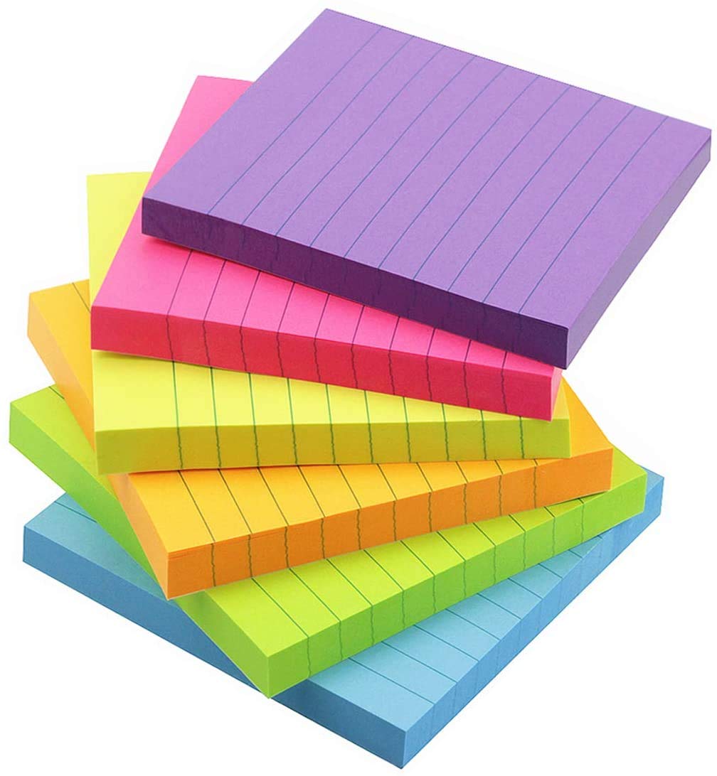 Early Buy 3x3 Lined Sticky Notes with 6 Bright Color Self-Stick Notes 6 Pads/Pack, 100 Sheets/pad