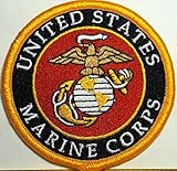 United States Marine Corps Iron On Patch USMC Emblem Gold Border