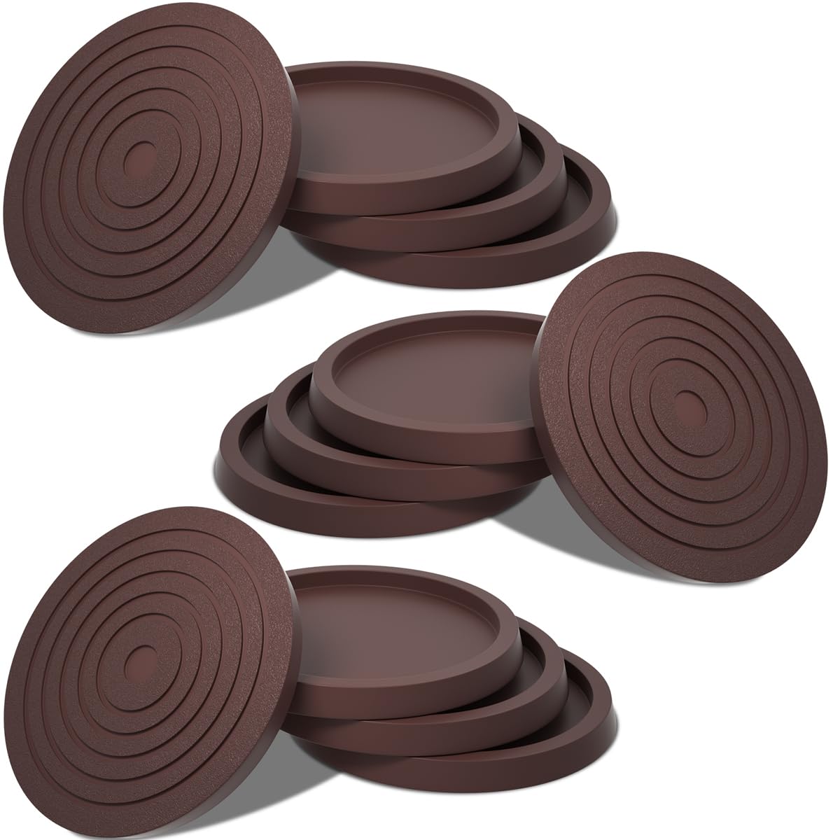 Photo 1 of 12Pcs 2.5in Furniture Coasters Non-Slip Bed Leg Pads Round Rubber Anti Sliding Caster Cups for Hardwood Floors Brown