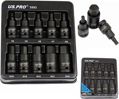 US PRO Tools 10pc Impact Hex Bit Socket Set 1/2 Drive 4mm-19mm 3593