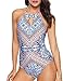 UniSweet Women's High Neck Halter Backless Keyhole One Piece Swimsuit