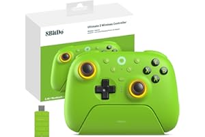 8Bitdo Ultimate 2 Wireless 2.4G Controller (TMR Joystick Update), Star-Ring RGB Lights, Adjustable Trigger Locks, Gamepad with Charging Dock for Windows PC, Android (Green)