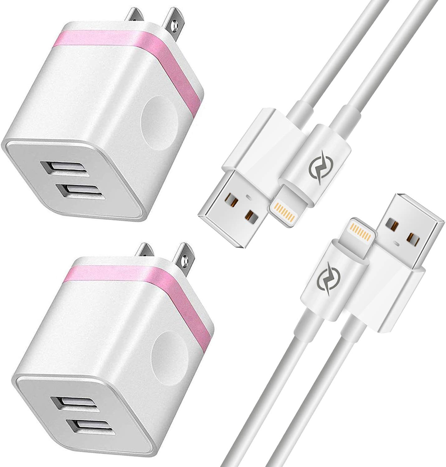 NNICE Phone Charger 10Ft Cable with Plug, UL Certified Dual USB Wall Charger Adapter and 10 Foot Long Fast Charging Sync Cord Compatible with Phone XS/XS Max/XR/X/ 8/7/ 6/ 6S Plus, 5S/ SE(4 in I)