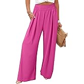 Eytino Women Plus Size Wide Leg Pants Casual Loose Smocked High Waisted Lounge Pajama Palazzo Pants(1X-5X)