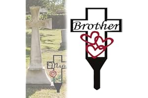 FETNHU Metal Memorial Cross Garden Stake Graveyard Decoration, Cemetery Memorial Plaque Cross Stake for Deceased Relatives, Memorial Day Flowers Cemetery Decorations for Grave (for Brother)