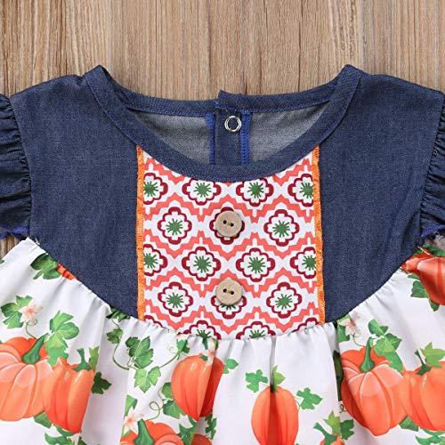 Halloween Pumpkin Print Toddler Kids Baby Girl Sleeveless Denim Patchwork A-line Dress Clothes Outfits 6M-5T (90(1-2T)) - Thumbnail 4