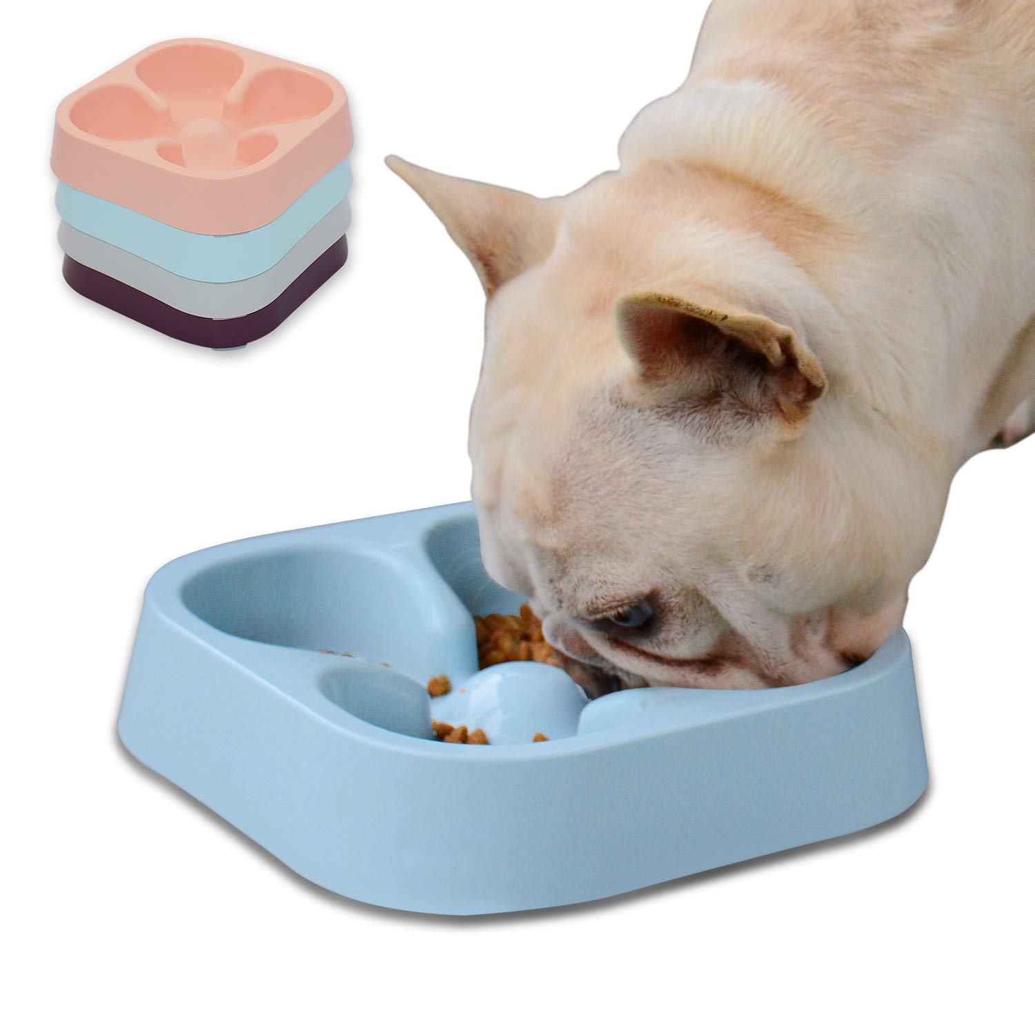 Hifrenchies Healthy Slow Feeding Dog Bowl for French Bulldog -Slow Feeder Dog Bowl Fun Feeder No Chocking Dog Cat Food Water Bowl with Striped or Four-Leaf Clover Pattern (Four-Leaf Clover Bowl Blue)