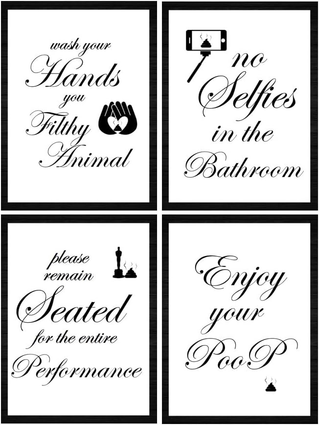 Bathroom Quotes and Sayings Art Prints | Set of Four Photos 21x29.7cm A4 Unframed | Great Decor | Gift for Bathroom | Glossy Paper