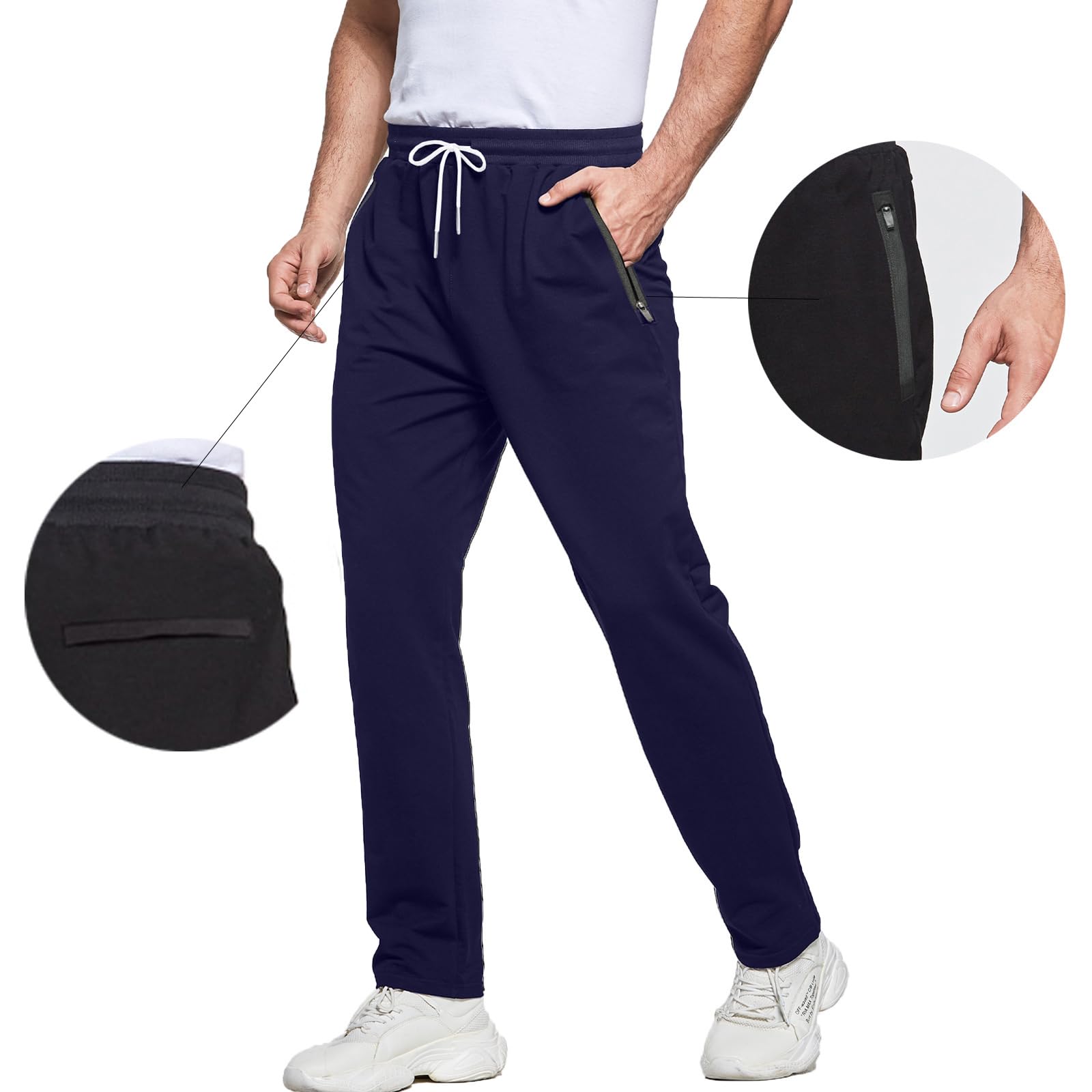 ZOXOZ Jogginghose Herren Trainingshose Herren Baumwolle Sporthose Lang Fitness Sweathose mit Reißverschluss Taschen Dunkelblau XL 3