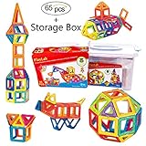 PlayLab 65 Piece Set Magnetic 3D Building Tiles Building Blocks Construction Play set Play board Creativity Recreational Educational Inspirational Imagination Toys, DELUXE SET with Storage Box