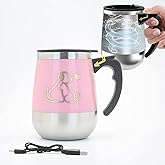 daasigwaa Rechargeable Self Stirring Mug - Magnetic Electric Auto Mixing Stainless Steel Cup for Office/Kitchen/Travel/Home Coffee/Tea/Hot Chocolate/Milk-390 ml/13.2 oz(Pink)