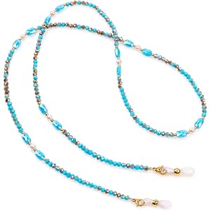 UFU Beaded Eyeglass Chain,Crystal Glasses Necklace Sunglass Chain for Women | Stylish Blue Square Crystals & Faux Pearls Desi