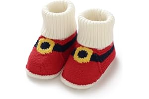 Hadetoto Baby Christmas Booties Newborn Girl Boy Cozy Sock Shoes Infant Toddler Warm Knit Booties