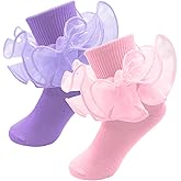 MKYSZLT 2 Pairs Girls Ruffle Socks Toddler Girl Frilly Dress Socks Fold Double Lace Big Ruffles Church Fancy Sock Little Kids