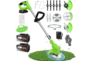 EXFYERY Electric Weed Wacker Grass Trimmer, 3 in 1 Weed Eater 2X 48VF Battery Powered, Cordless Weed Wacker with 90° Adjustable Head, Lightweight Lawn Edger Brush Cutter for Lawn Garden Yard