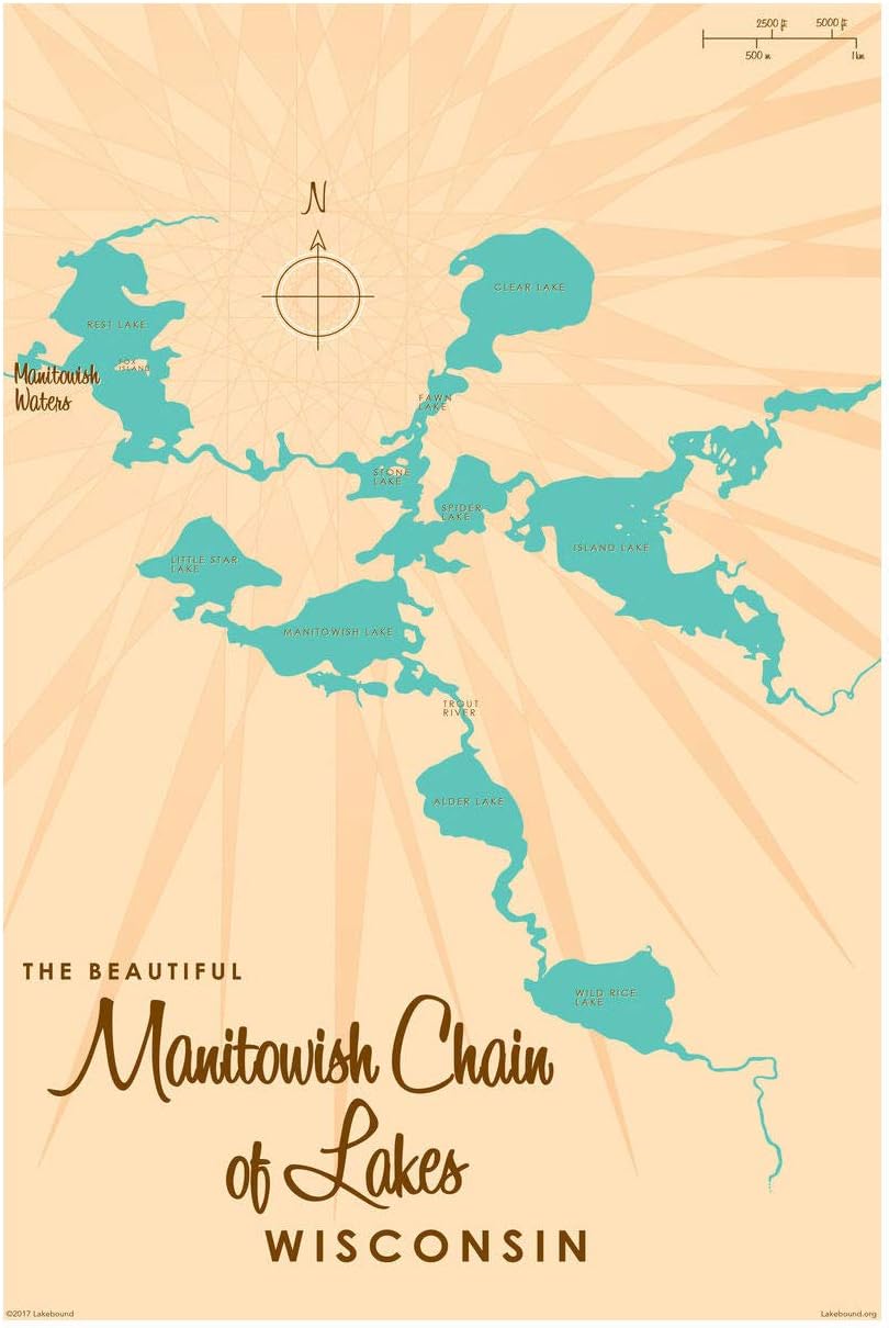 Manitowish Chain of Lakes Wisconsin Map Giclee Art Print