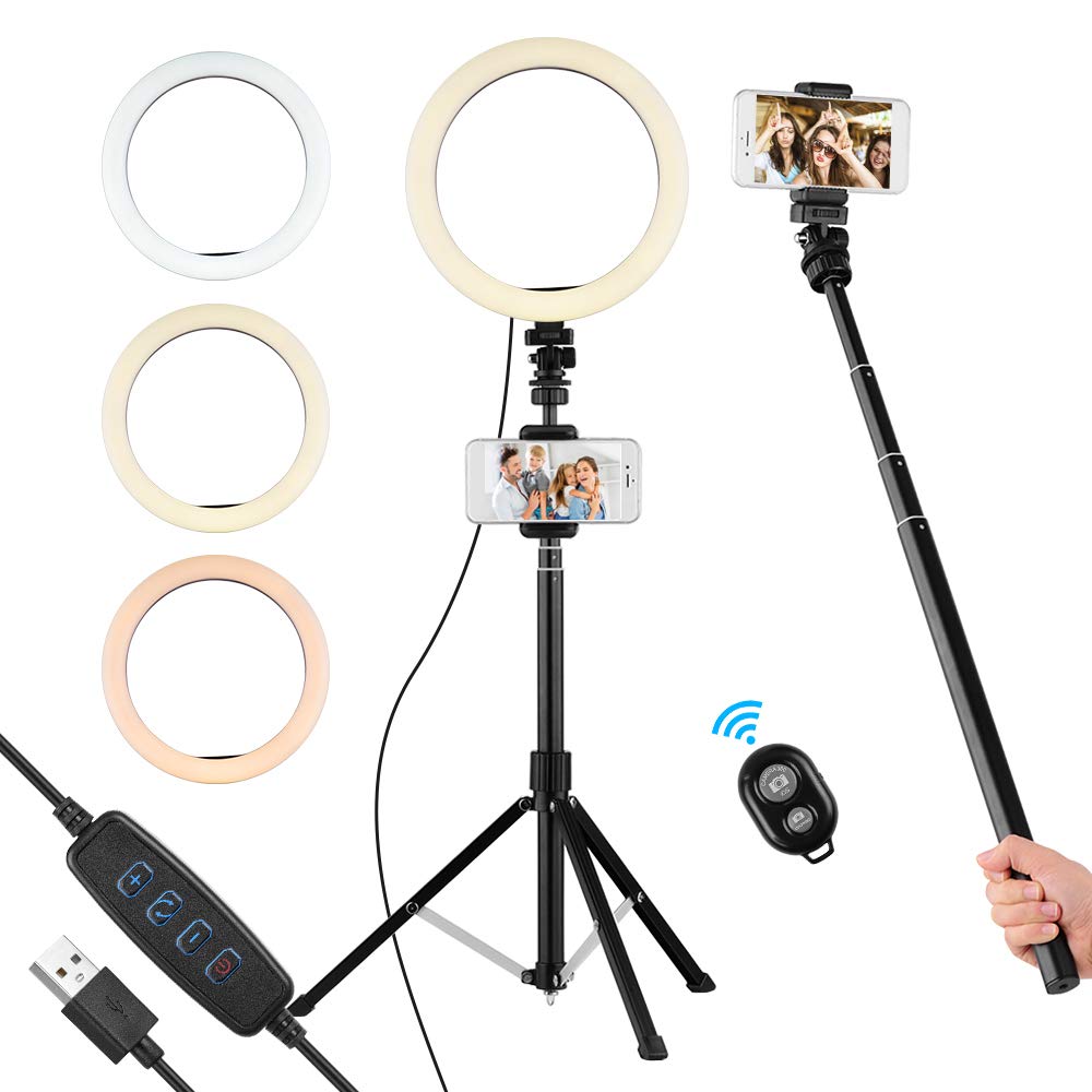 Andoer 10inch Ring Light with Stand, 3-Color Modes 2800K-5600K USB Powered Selfie Stick Ring Light with Phone Holder for Photography Youtube Video Selfie Live Streaming